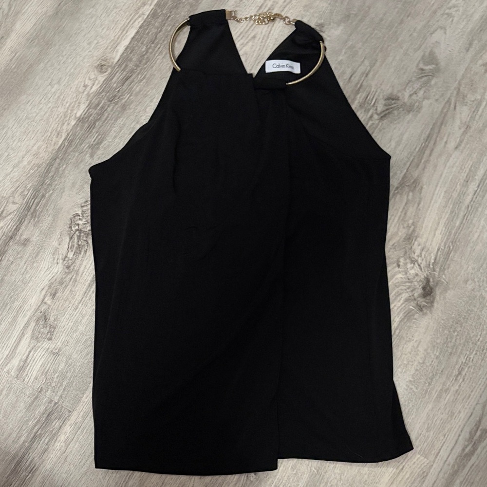 Calvin Klein Black Halter Top with Gold Chain